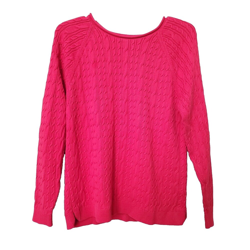 Land's End Women's Red Cable-Knit Roll-Neck Long Sleeve Pullover Sweater Sz LP